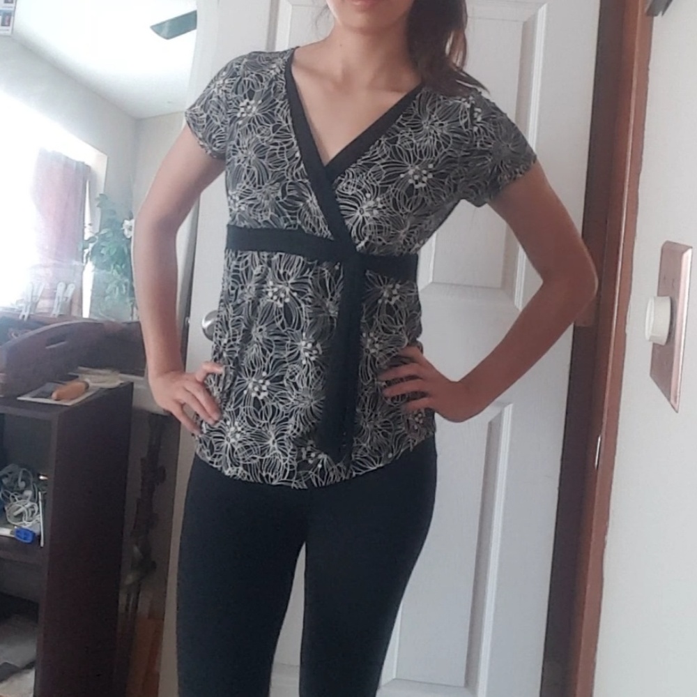 White and Black Floral Top